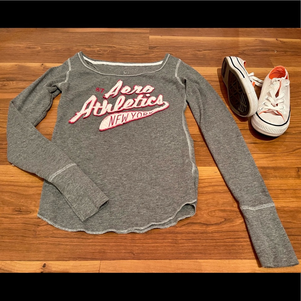 Long Sleeve Aero Athletics Thermal Crew Tee in Medium Heather Gray